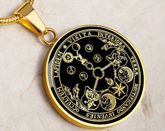 Alchemy VITRIOL Necklace Jewelry Masonic Pendant Rosicrucian Gold Silver