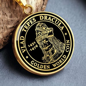 VLAD THE IMPALER Necklace Vlad Dracula Coin Pendant Vampire Jewelry Gold Silver