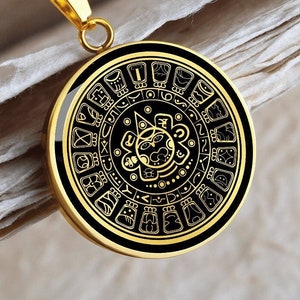 Mayan San Aztec Calendar Necklace Jewelry Pendant Gold Men Silver Women Charm