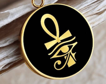 Collier Ankh Bijoux égyptiens Pendentif Oeil de Ra Amulette Or Argent Talisman