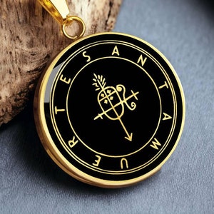 Santa Muerte Sigil Necklace Pendant Gothic Jewelry Gold Silver Charm