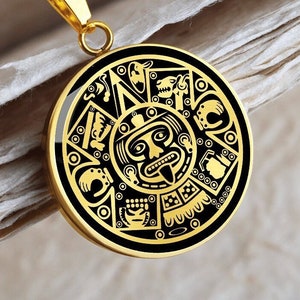 Aztec Mayan Calendar Necklace Pendant Jewelry Men Gold Silver Charm Women