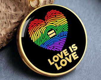 LGBTQ Pride Necklace, Love Is Love Rainbow Heart Pendant, Queer Equality Jewelry Gift