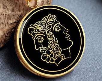 Janus Necklace Ancient Roman Coin Jewelry Two-Faced God Pendant Gold Silver Gift