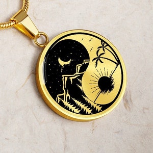 Yin Yang Collar Día Noche Colgante Joyería Montañas Playa Encanto Oro Plata