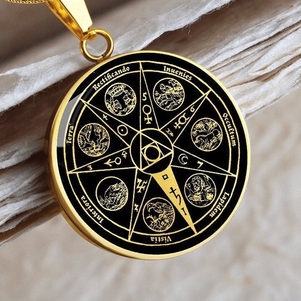 Hermetic Principles Seal of Light Necklace Philosophers Stone Pendant Jewelry Gold Amulet Silver Talisman