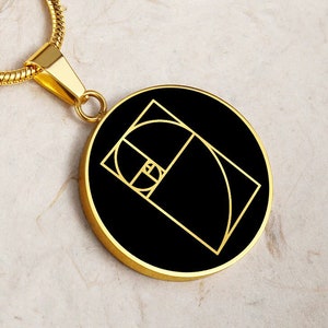 Fibonacci Necklace Pendant Sacred Geometry Jewelry Golden Ratio Spiral Gold Silver Charm