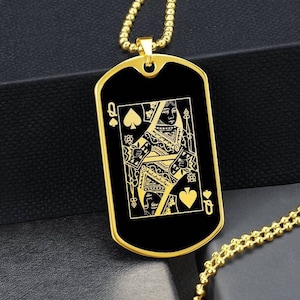 Collana con ciondolo regina di picche, gioielli con carte da gioco, ciondolo a catena in argento dorato