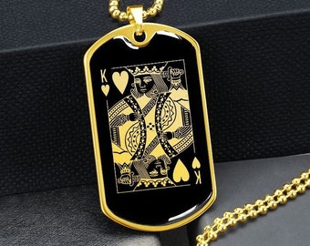Collier de cartes à jouer, bijoux, pendentif roi de cœur, cadeau gravé