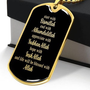 Islamic Pendant Start With Bismillah Necklace Muslim Jewelry Amulet Gold Silver
