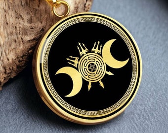 Hecate Wheel Pendant Triple Moon Necklace Goddess Jewelry Gold Silver Amulet