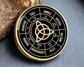 Keltiskt hedniskt årets hjul halsband Triquetra-hänge Wicca-smycken guld-silverberlock