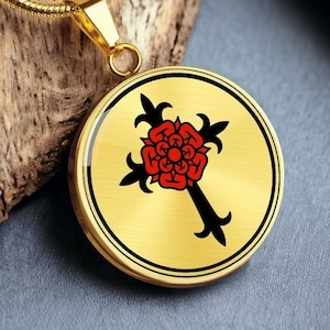 Rosicrucian Rose Cross Necklace Rosae Crucis Pendant Golden Dawn Jewelry Gold Silver Chain Charm
