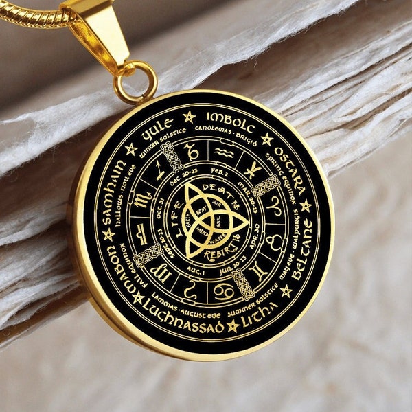 Wheel of The Year Witch Necklace Triquetra Pendant Witchcraft Jewelry Gold Silver Charm