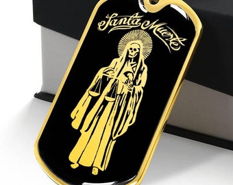 Colgante de collar de Santa Muerte, joyería gótica, dije de plata y oro