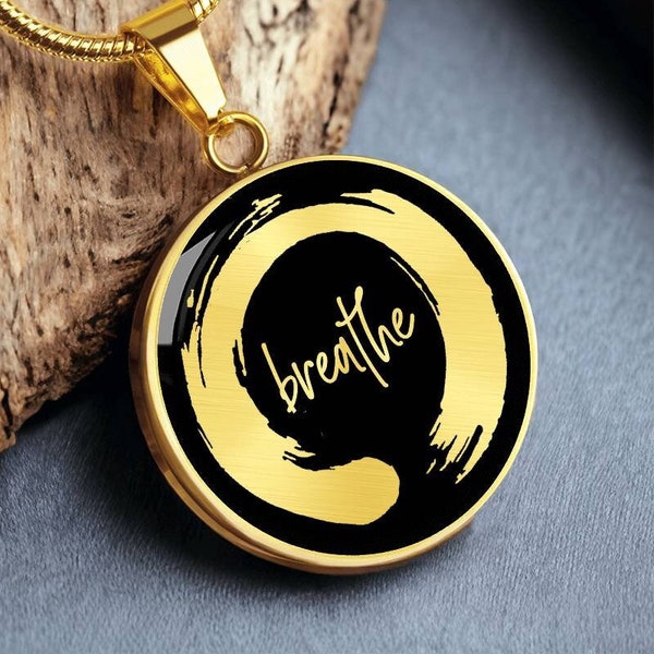 Breathe Necklace Enso Circle Pendant Buddhist Jewelry Gold Silver Amulet