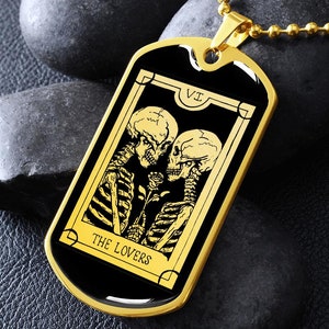 Collar de calavera con colgante de esqueleto para pareja de amantes del tarot, cadena de oro y plata