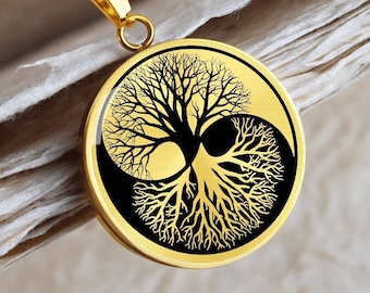 Yin Yang Necklace Tree of Life Pendant Jewelry Gold Silver Charm