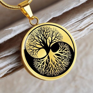 Yin Yang Necklace Tree of Life Pendant Jewelry Gold Silver Charm