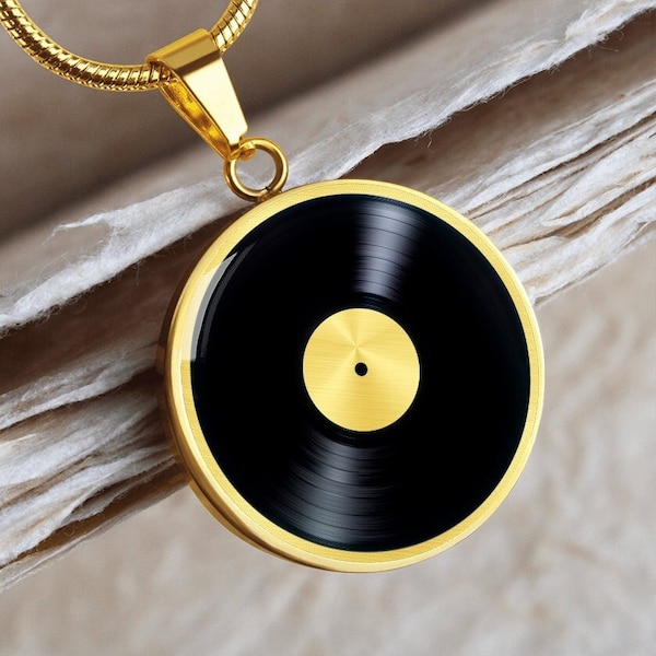 Disque vinyle Musique Collier Pendentif Bijoux Or Cadeau Charme Argenté