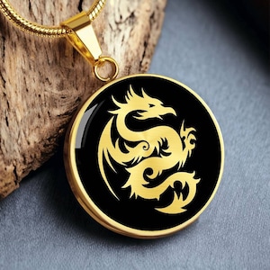 Chinese Dragon Necklace Pendant Jewelry Gold Silver Gift Engraved
