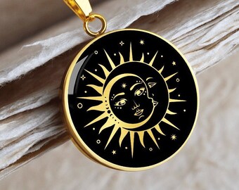 Sun Moon Necklace Pendant Gold Celestial Jewelry Silver Charm Chain