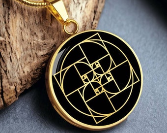 Fibonacci Necklace Golden Ratio Jewelry Spiral Pendant Sacred Geometry Gift