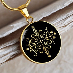Papa Legba Veve Necklace Pendant Jewelry Gold Silver Charm Chain