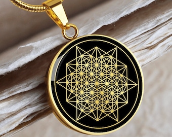 Collar de 64 tetraedros, joyería de geometría sagrada, colgante de oro y plata.