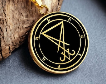 Lucifer Necklace Sigil Pendant Lucifer&#39;s Gold Seal Jewelry Silver Charm