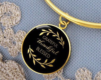 Grateful Thankful Blessed Bracelet Jewelry Pendant Gift Gold Silver