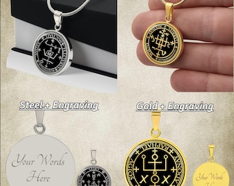 Sigil Of The Seven Archangels Protection Pendant Necklace - St Michael, Gabriel, Raphael - Double Sided 316L Stainless Steel, Made In Spain