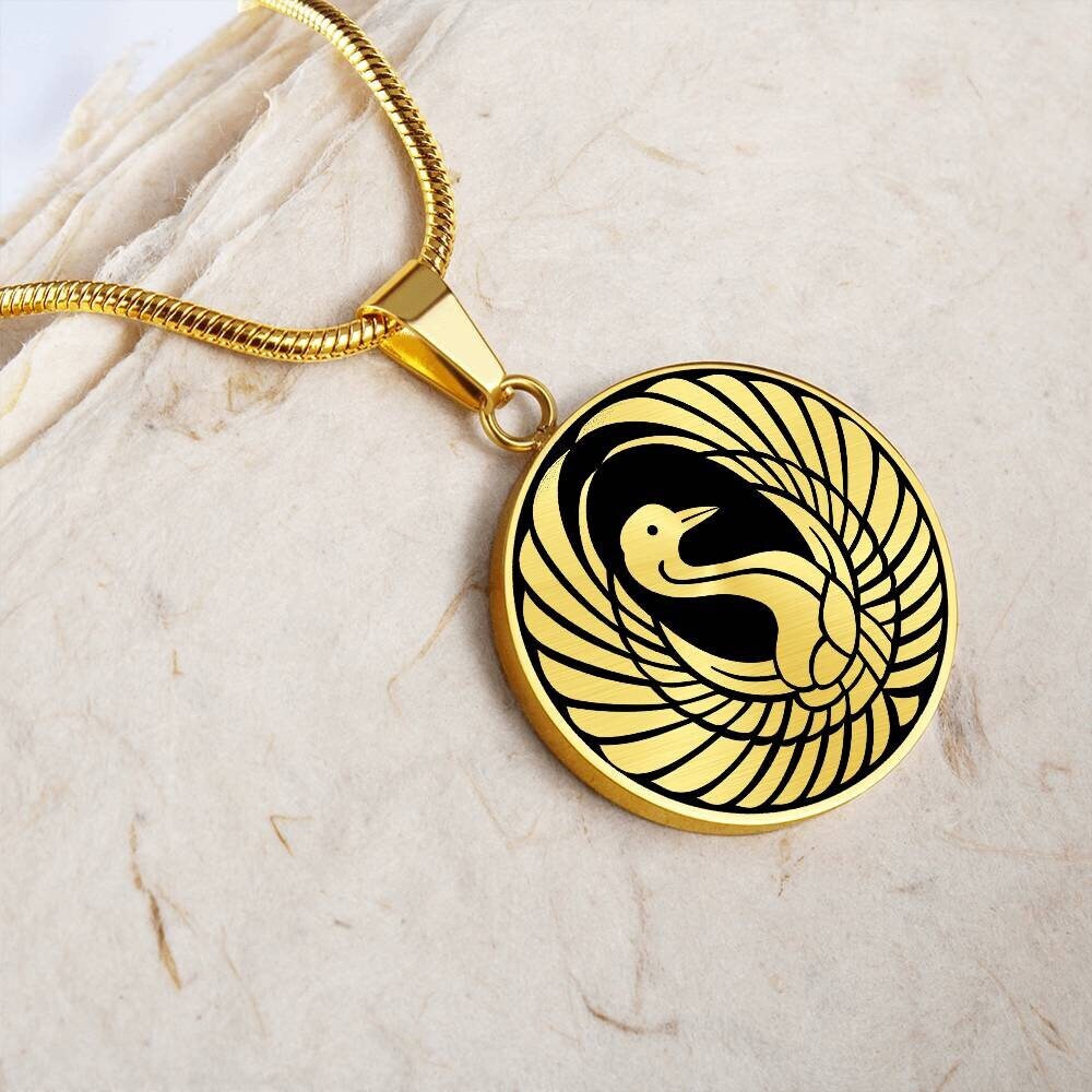Crane Bird Necklace Kamon Pendant Japanese Jewelry Gold Silver Charm Talisman Amulet