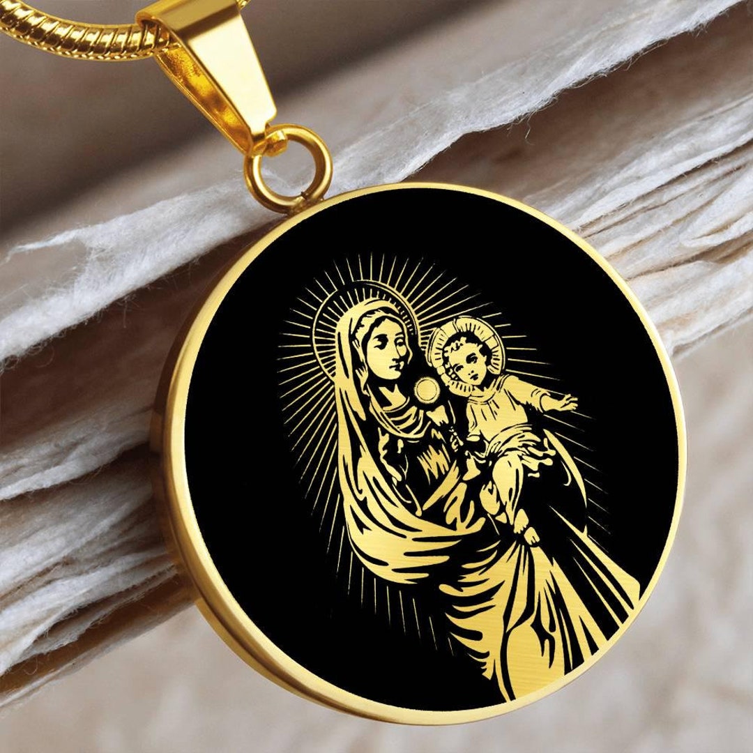 Virgin Mary and Baby Jesus Pendant Christian Necklace Jewelry Gold ...