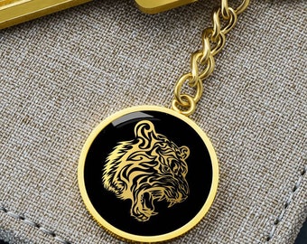 Gold Tiger Keychain Charm Gift Engraved Keyring