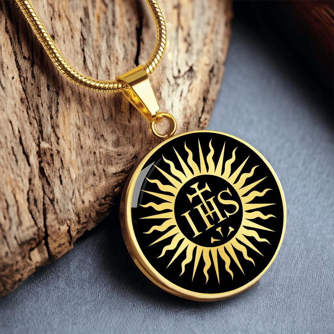 IHS Christogram Cross Necklace Catholic Jewelry Pendant Gold Silver - Etsy