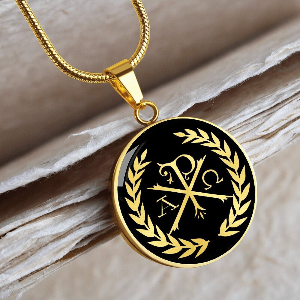Collar con cruz de Chi Rho, colgante católico, joyería ortodoxa, cadena con dije de plata y oro