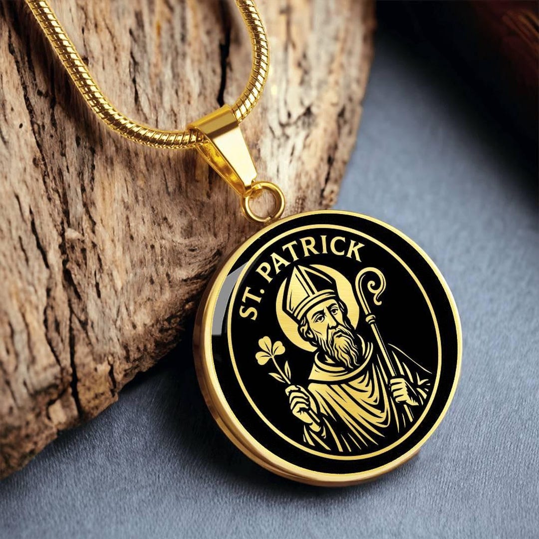 St Patrick Necklace Medal Catholic Pendant Religious Jewelry Gold ...