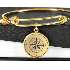 Compass Bracelet Pendant Jewelry Engraved Gift Charm Gold