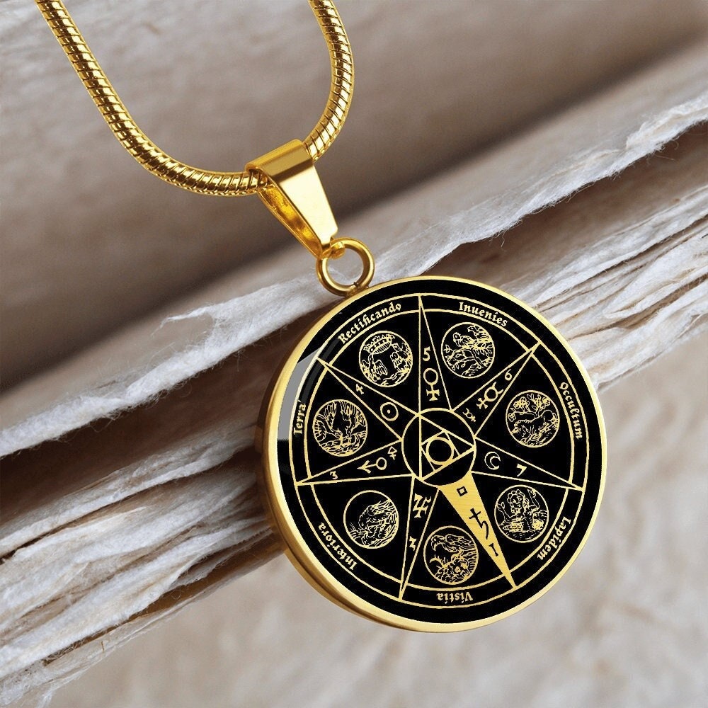 Hermetic Principles Seal of Light Necklace Philosophers Stone Pendant Jewelry Gold Amulet Silver Talisman