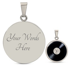 Vinyl Record Music Necklace Pendant Jewelry Gold Gift Silver Charm Luxury Necklace (Silver) / With Personalized Engraving Text
