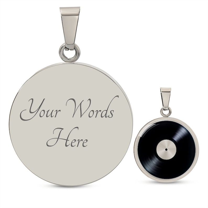 Vinyl Record Music Necklace Pendant Jewelry Gold Gift Silver Charm Luxury Necklace (Silver) / With Personalized Engraving Text