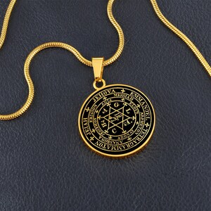 thumbnail image 2 of 💍 AGLA Seal Of Fortune Wheel Pendant Necklace - 22" Stainless Steel, Solomon Talisman Amulet 2 of 5