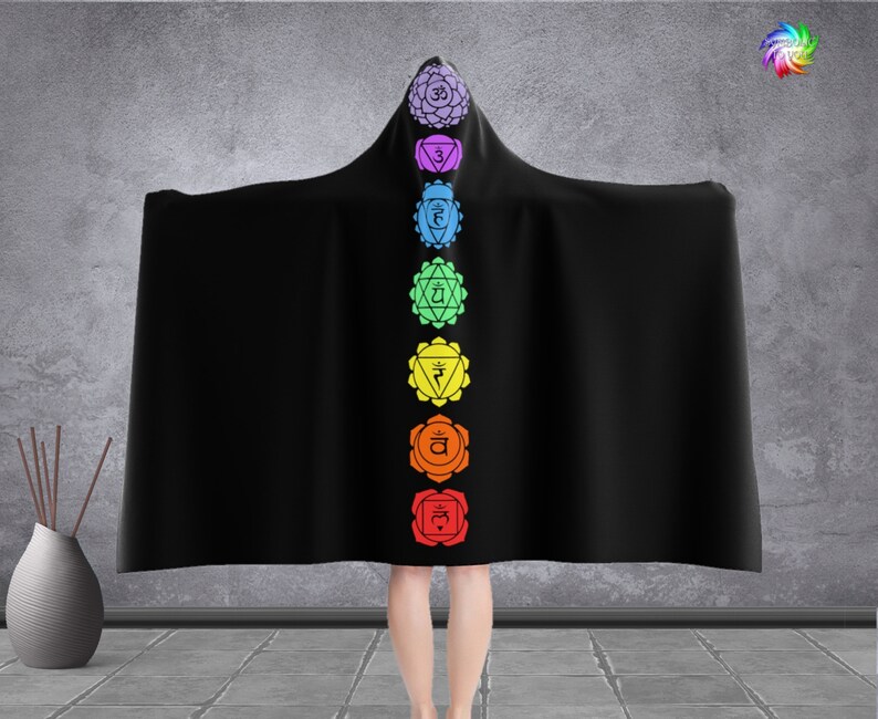 Yoga Chakra Hooded Blanket Black Rainbow Etsy