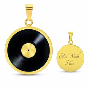 Vinyl Record Music Necklace Pendant Jewelry Gold Gift Silver Charm Luxury Necklace (Gold) / With Personalized Engraving Text