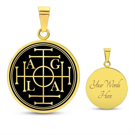 Fortune Wheel AGLA INRI 14K White Gold Men Necklace Solomon Wealth Amulet Michael Uriel Raphael Gabriel Archangel Seal