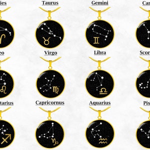 Zodiac Star Sign Necklace Astrology Constellation Jewelry Pendant Gold Silver Gift