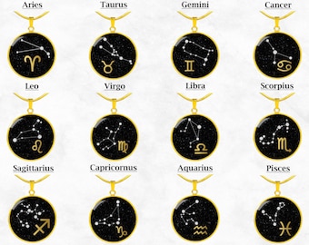 Zodiac Star Sign Necklace Astrology Constellation Jewelry Pendant Gold Silver Gift