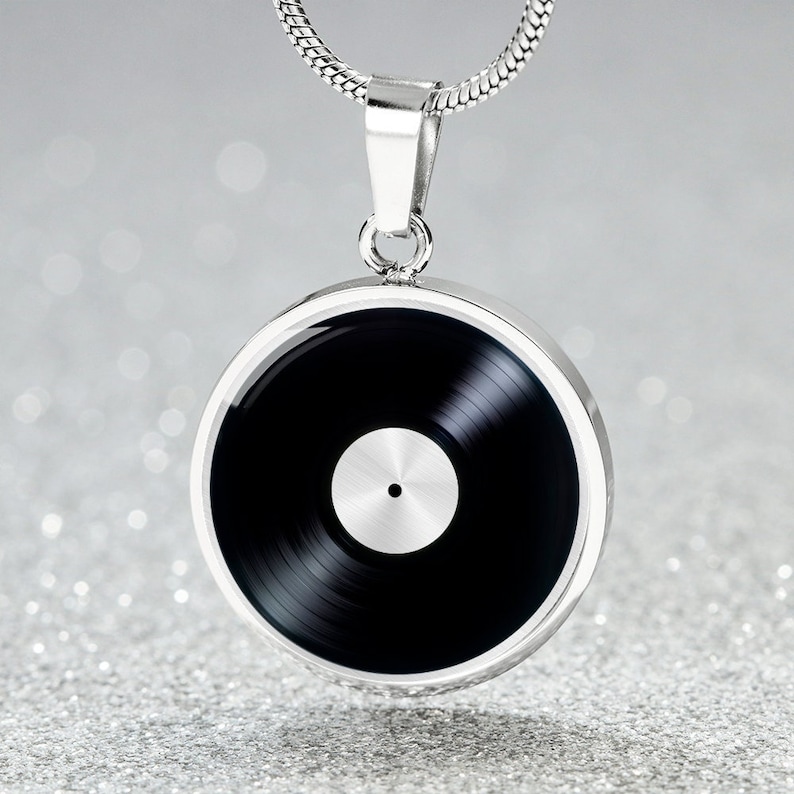Vinyl Record Music Necklace Pendant Jewelry Gold Gift Silver Charm Luxury Necklace (Silver)