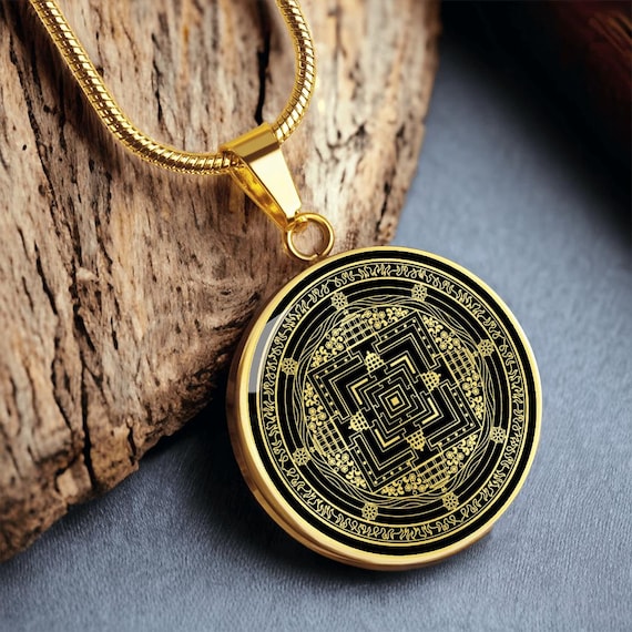 Kalachakra Mandala Necklace Wheel of Life Buddhist Jewelry Tibetan Pendant Gold Silver